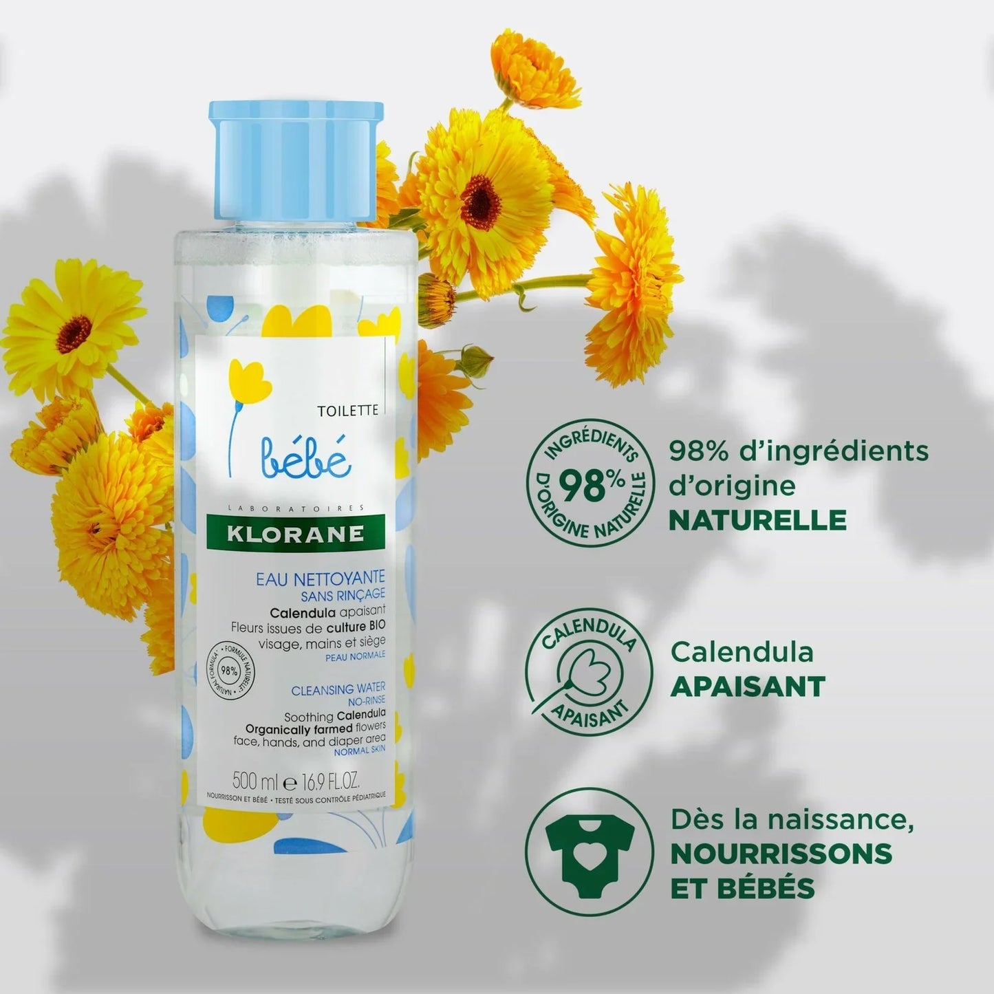 KLORANE - BEBE EAU NETTOYANTE SANS RINÇAGE 500ML