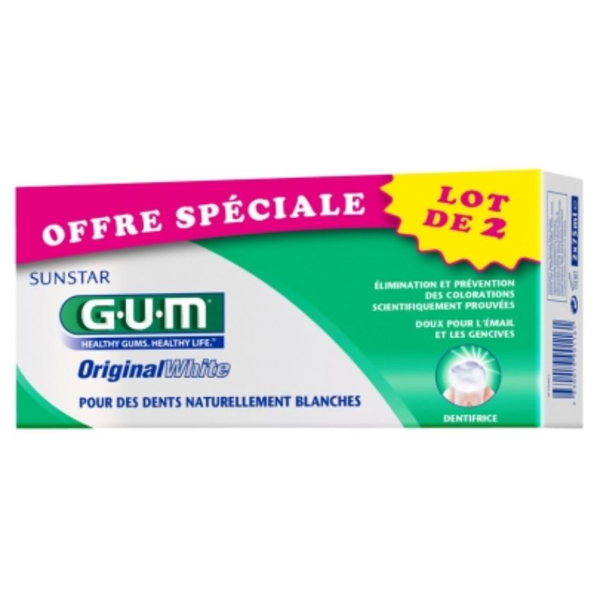GUM - DENTIFRICE ORIGINAL WHITE 75ML LOT DE 2