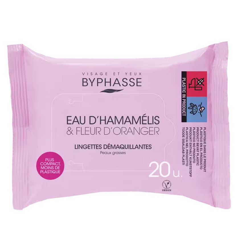 BYPHASSE - LINGETTES DEMAQUILLANTES AUX HAMAMELIS ET FLEUR D'ORANGER 20 UNITES