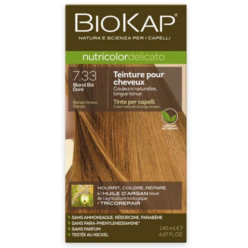 BIOKAP - NUTRICOLOR DELICATO COLORATION NATURELLE 7.33 BLOND BLE DORE