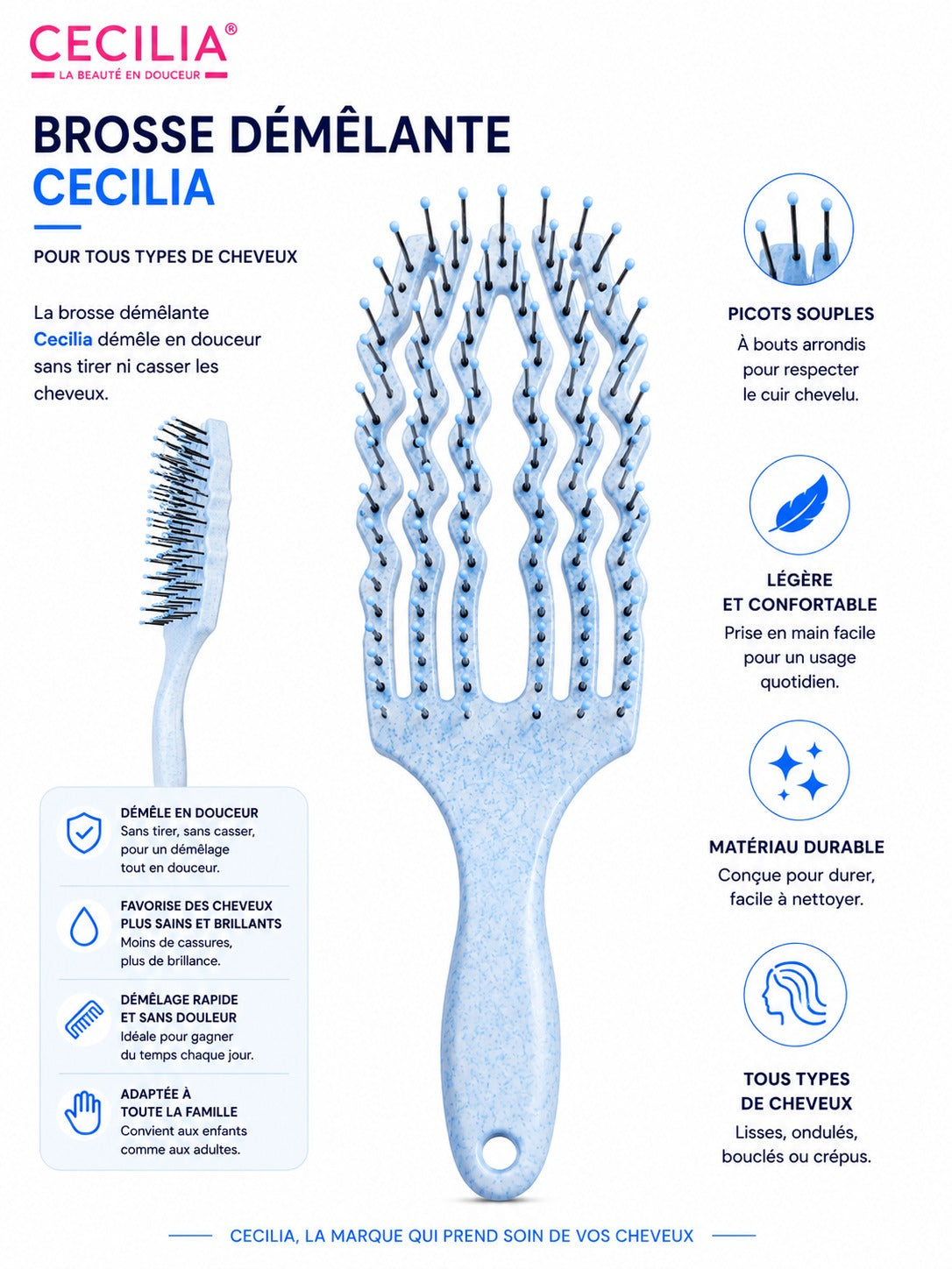 CECILIA - BROSSE CHEVEUX DETANGLER 2M102-MSH BLEU