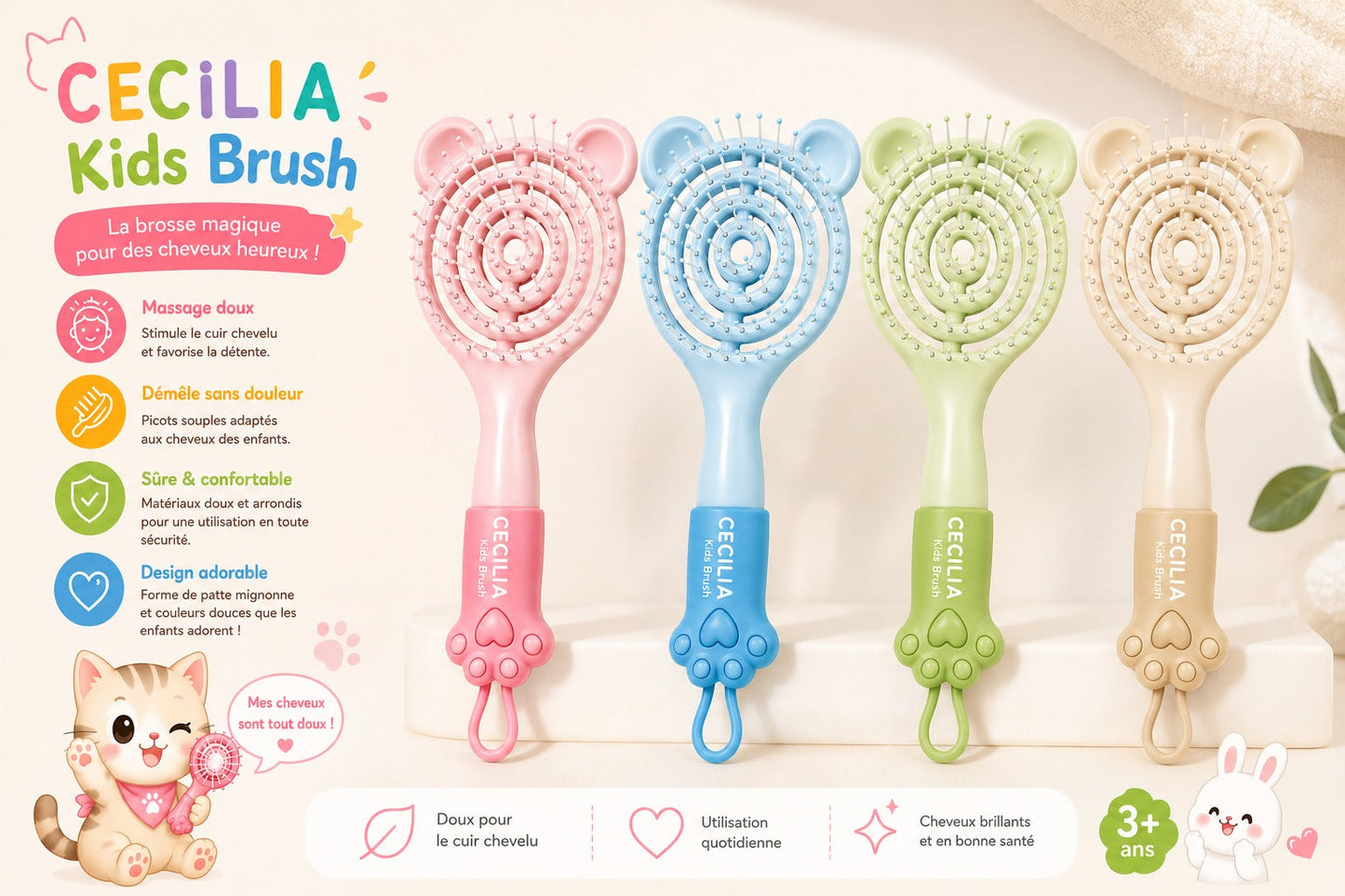 CECILIA - BROSSE CHEVEUX ENFANT ROND BLEU 2057