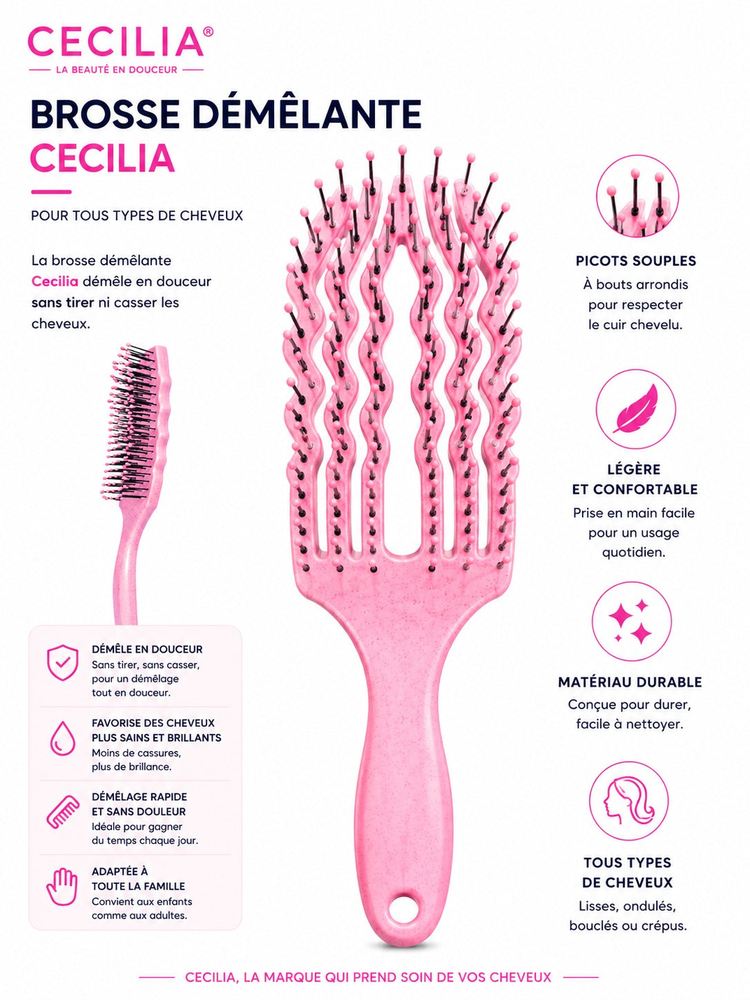 CECILIA - BROSSE CHEVEUX DETANGLER 2M102-MSH ROSE