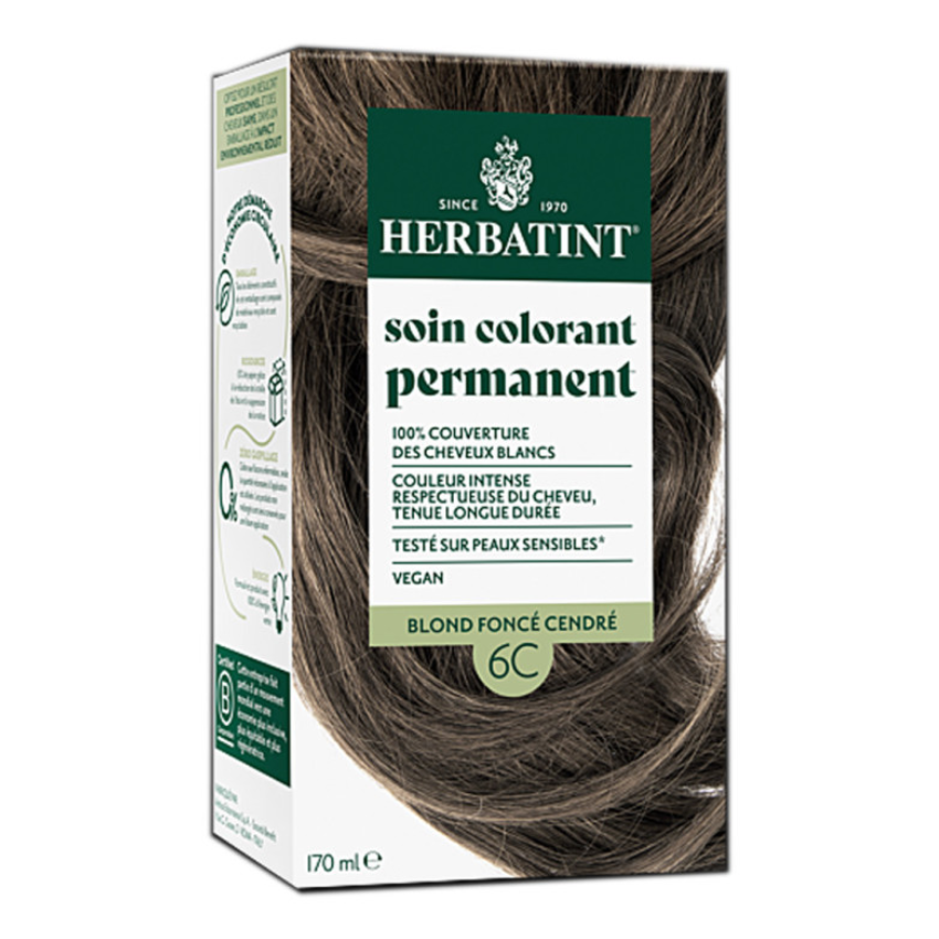 HERBATINT - SOIN COLORANT PERMANENT 6C BLOND FONCÉ CENDRÉ 150 ML