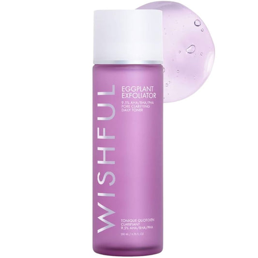 HUDA BEAUTY - WISHFUL EGGPLANT EXFOLIATOR: 9.5% AHA, BHA & PHA PORE CLARIFYING DAILY TONER 200ML