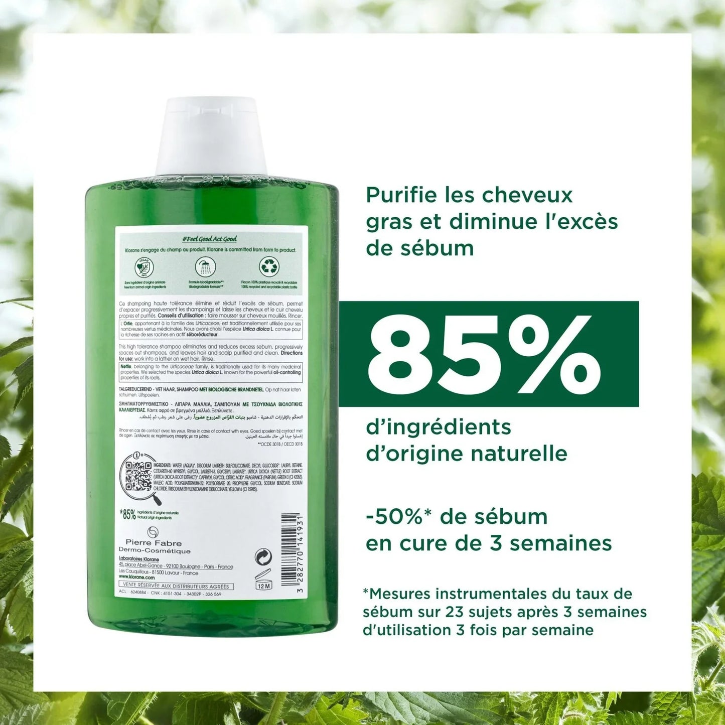 KLORANE - SHAMPOING ORTIE CHEVEUX GRAS 400ML