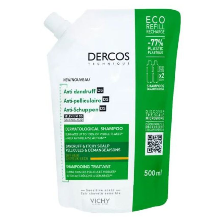 DERCOS - SHAMPOING DERMATOLOGIQUE ANTI PELLICULAIRE DS CHEVEUX SECS RECHARGE 500 ML
