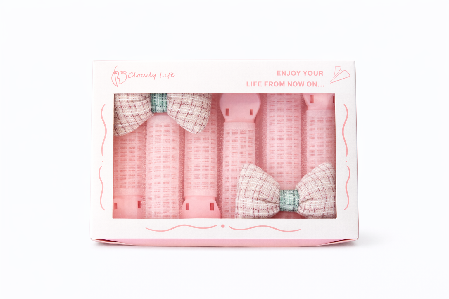 CLOUDY LIFE - COFFRET 6 PINCES ROLLER AVEC 2 NOEUD ROSE CL3159