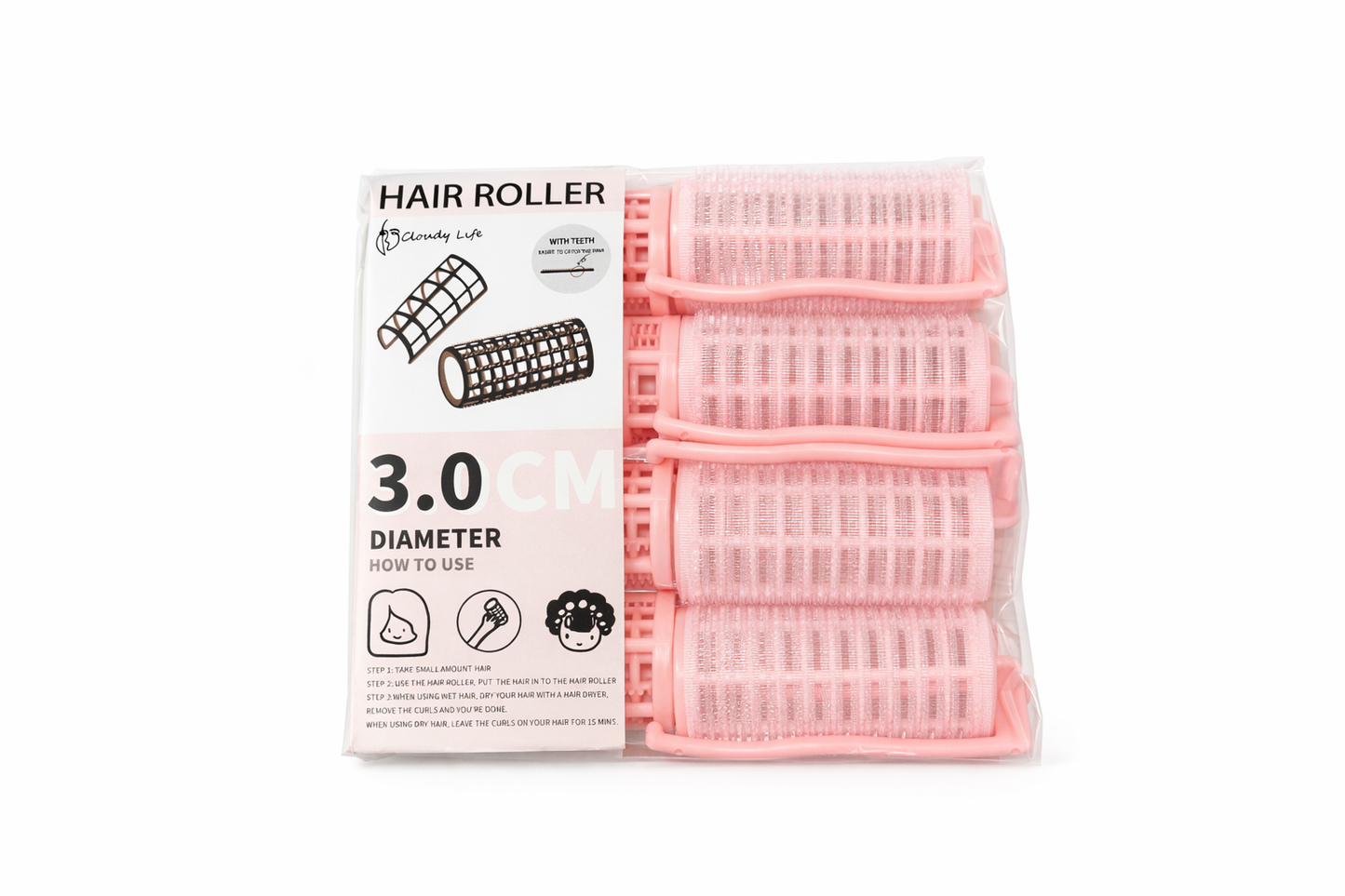 CLOUDY LIFE - HAIR ROLLER 3 CM DIAMETER WITH TEETH CORAL CL306