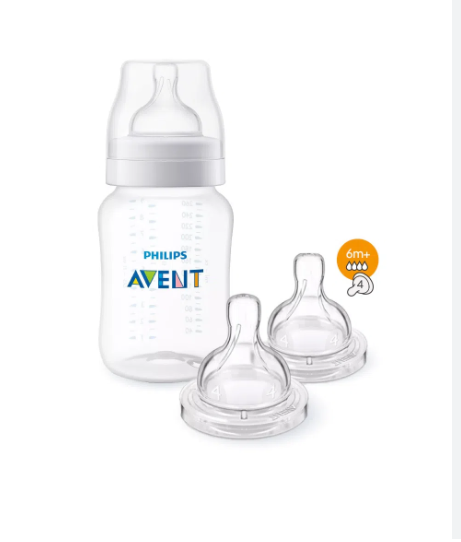 AVENT - BIBERON ANTI-COLIC 260ML AVEC 2 TÉTINES 6M+ OFFERTES