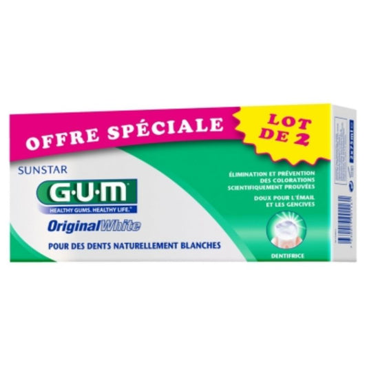 GUM - DENTIFRICE ORIGINAL WHITE 75ML LOT DE 2