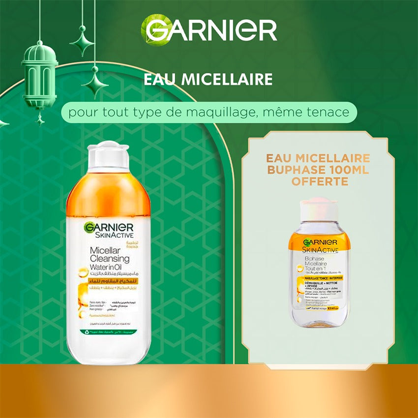 GARNIER - OFFRE SKIN MICELLAIRE BIPHASE 400ML = MICELLAIRE 100ML BIPHASE