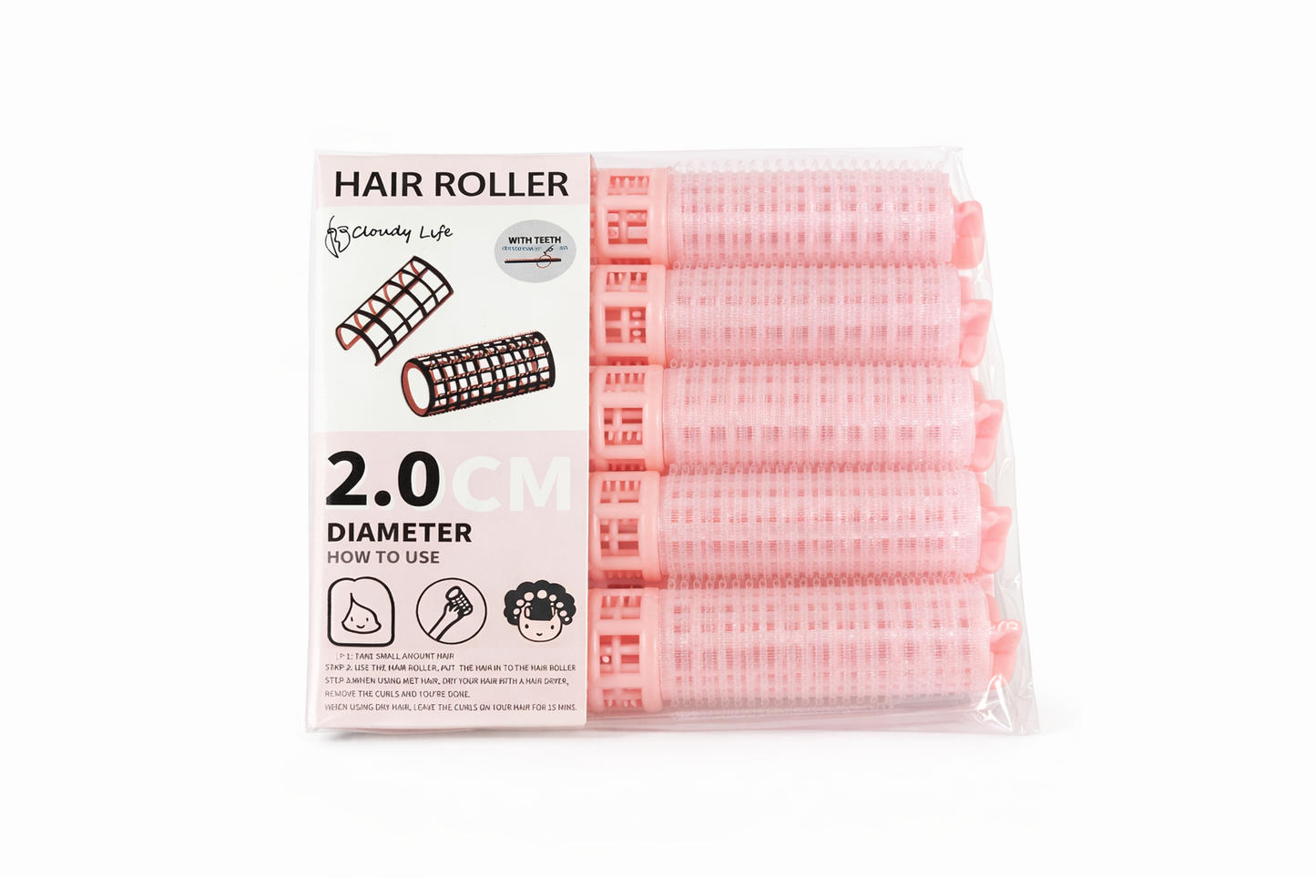 CLOUDY LIFE - HAIR ROLLER 2,0 CM DIAMETER WITH TEETH CORAL CL201