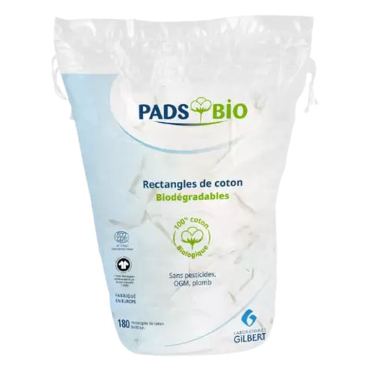 GILBERT - PADS BIO 180 RECTANGLES DE COTON 8X10CM