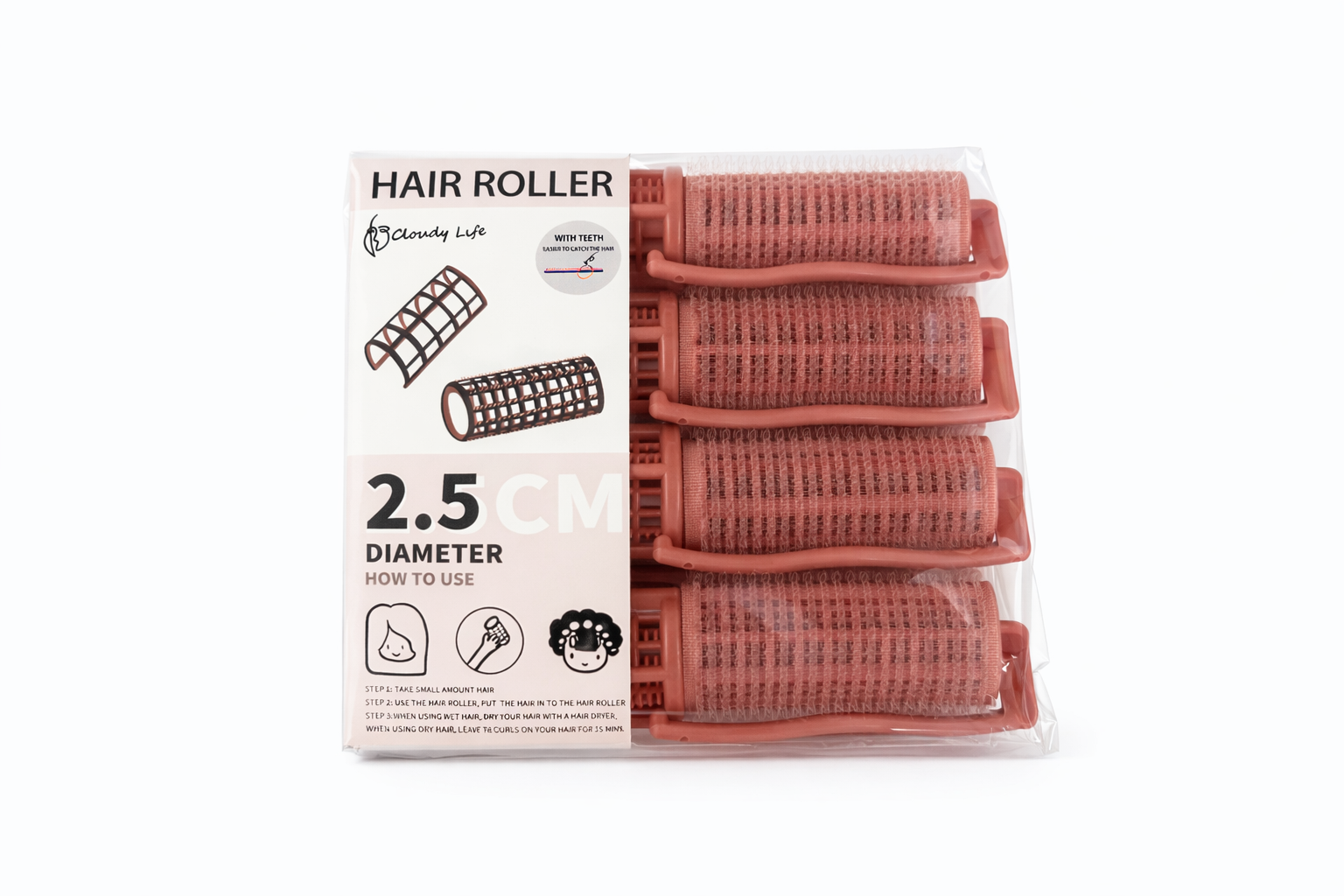 CLOUDY LIFE - HAIR ROLLER 2,5 CM DIAMETER WITH TEETH MARRON CL251