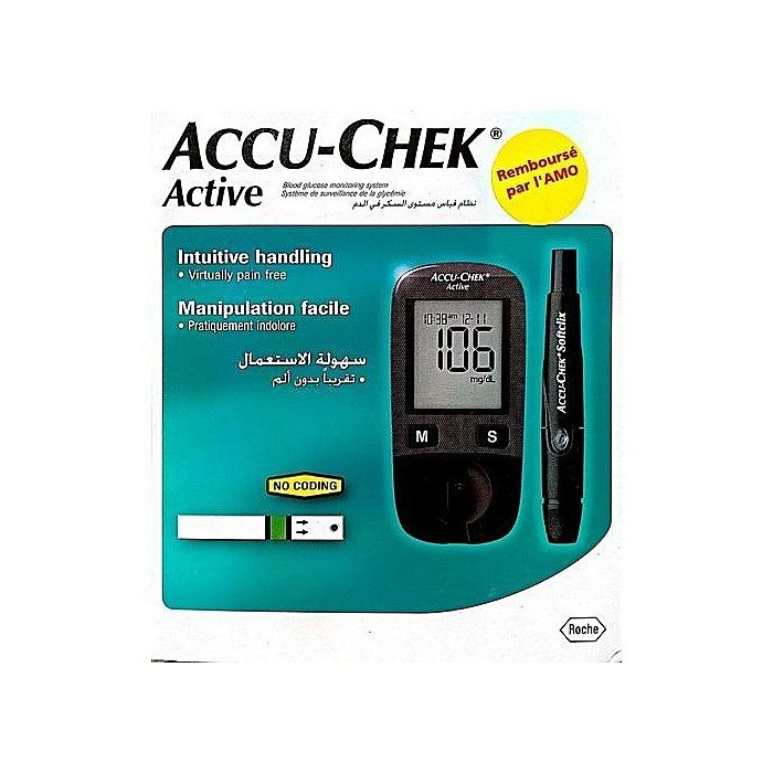 ACCU CHEK - ACTIVE KIT LECTEUR DE GLYCEMIE + 10 BANDELETTES