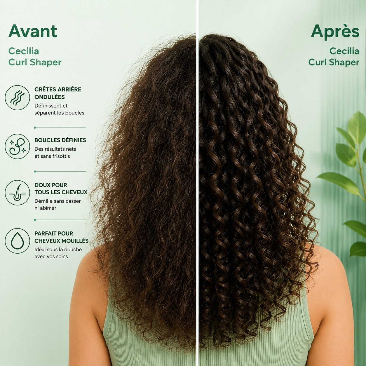 CECILIA - BROSSE CHEVEUX BOUCLES OVALE VERT 2038