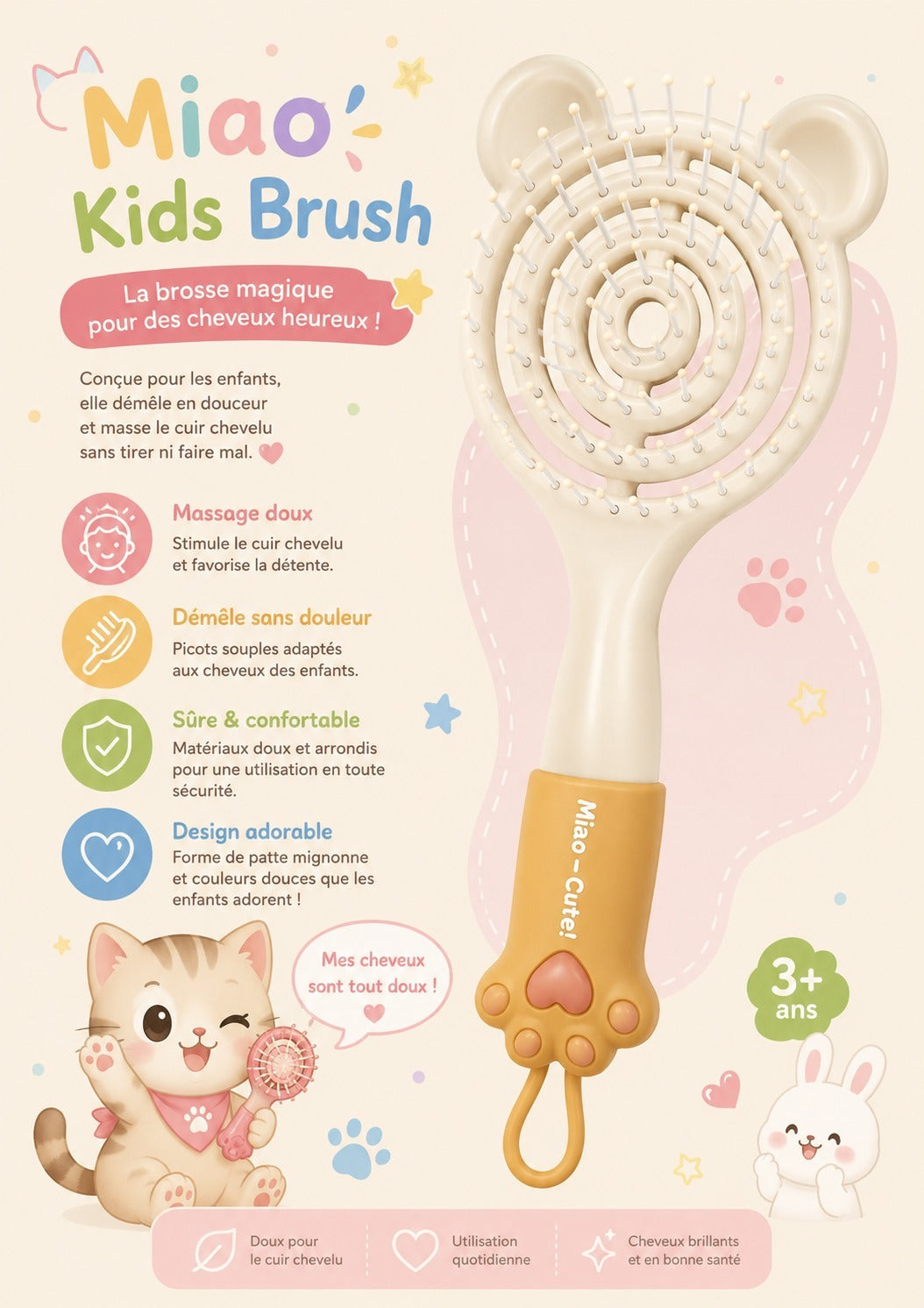 CECILIA - BROSSE CHEVEUX ENFANT ROND BEIGE 2057