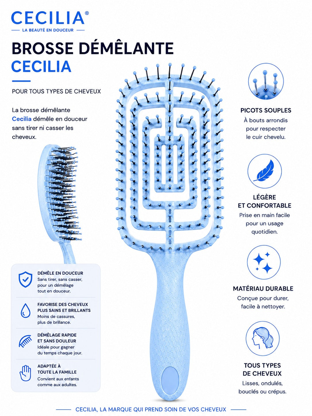 CECILIA - BROSSE CHEVEUX DETANGLER LK-29MSH BLEU