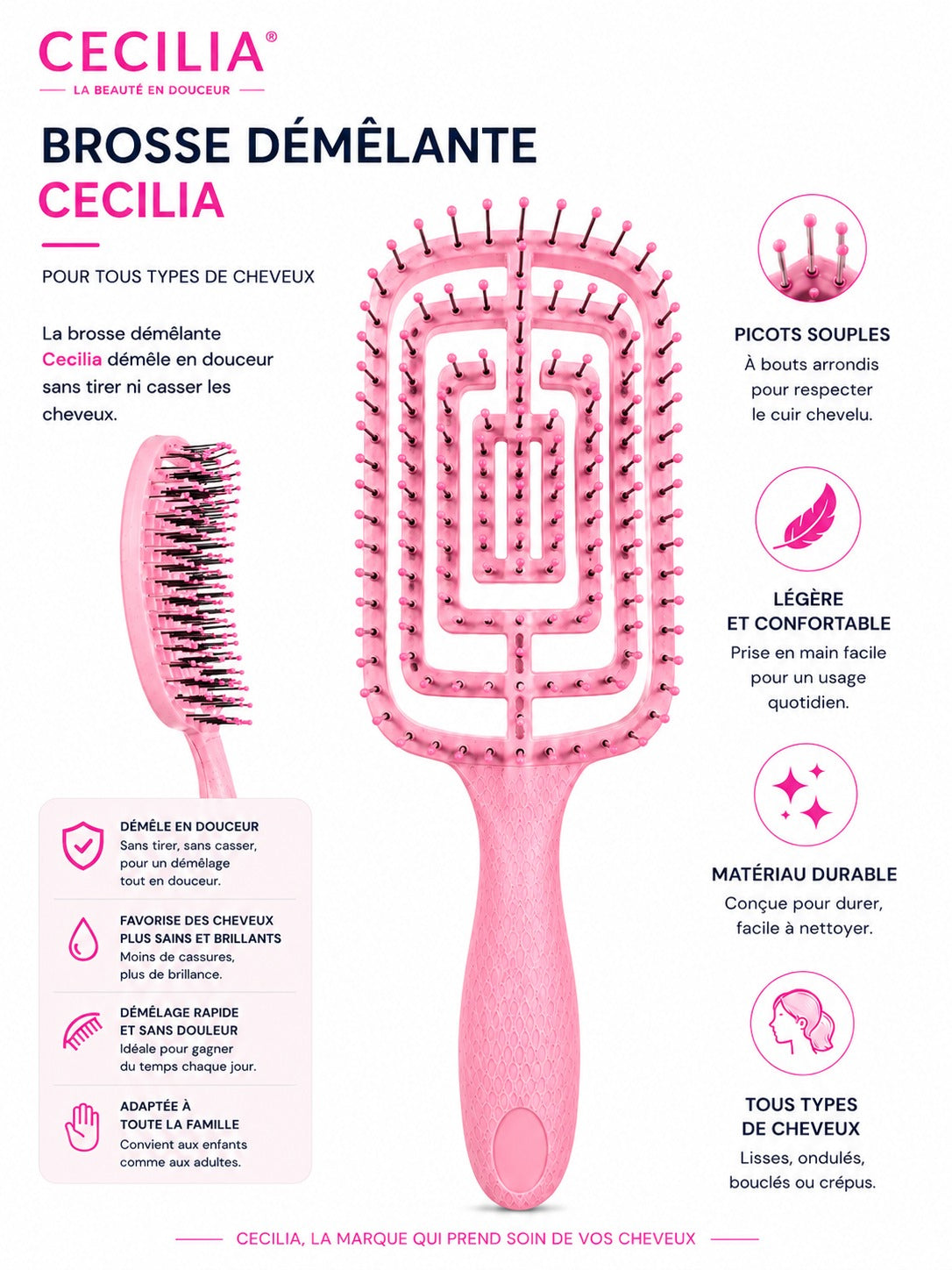 CECILIA - BROSSE CHEVEUX DETANGLER LK-29MSH ROSE