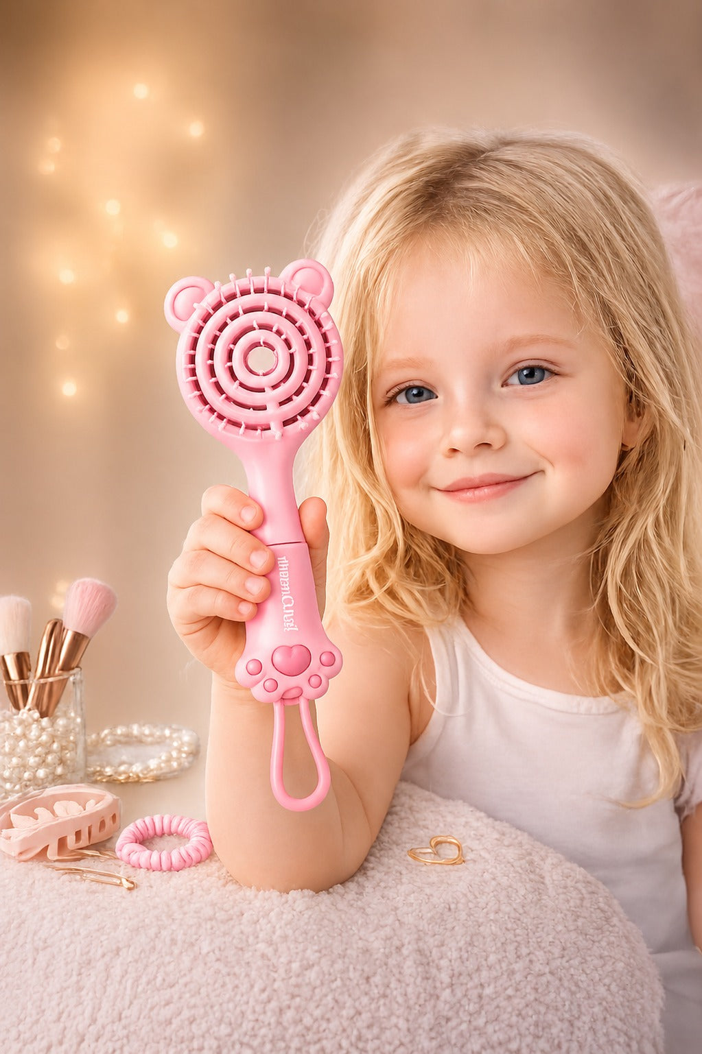 CECILIA - BROSSE CHEVEUX ENFANT ROND ROSE 2057