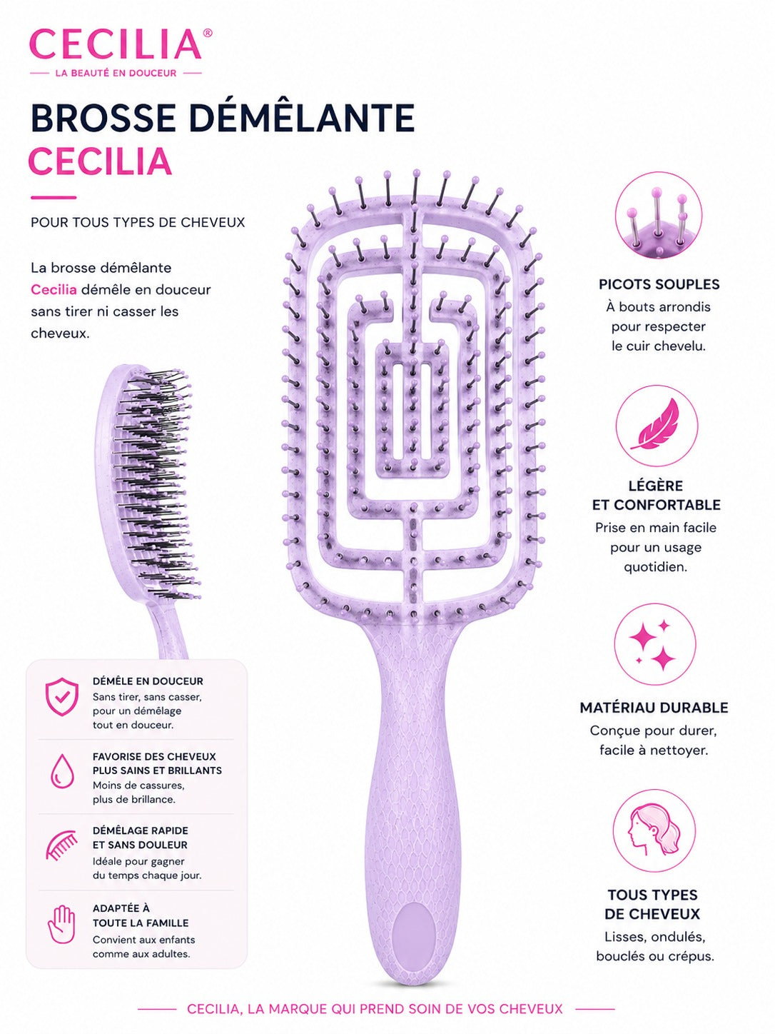CECILIA - BROSSE CHEVEUX DETANGLER LK-29MSH MAUVE